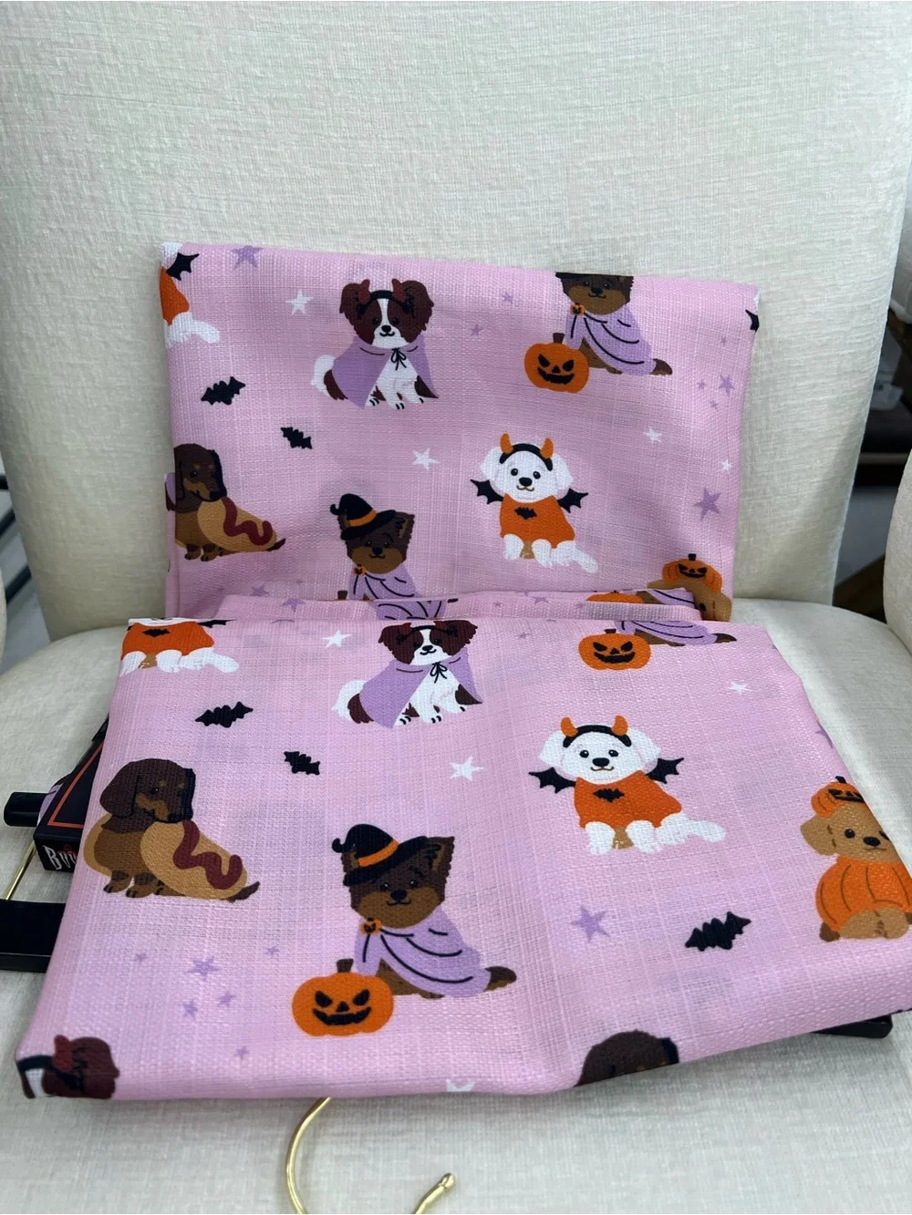 Pink Halloween Dachshund Puppies in Costumes Fabric Shower Curtain